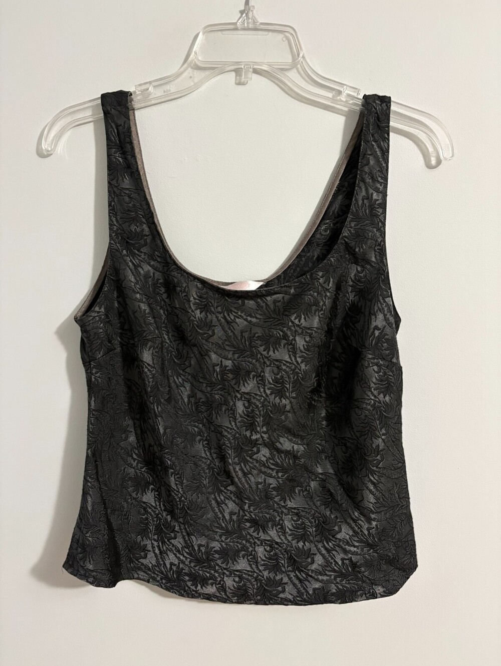 Victoria Secret Medium Tank Top Cropped Black Floral Satin Type Material